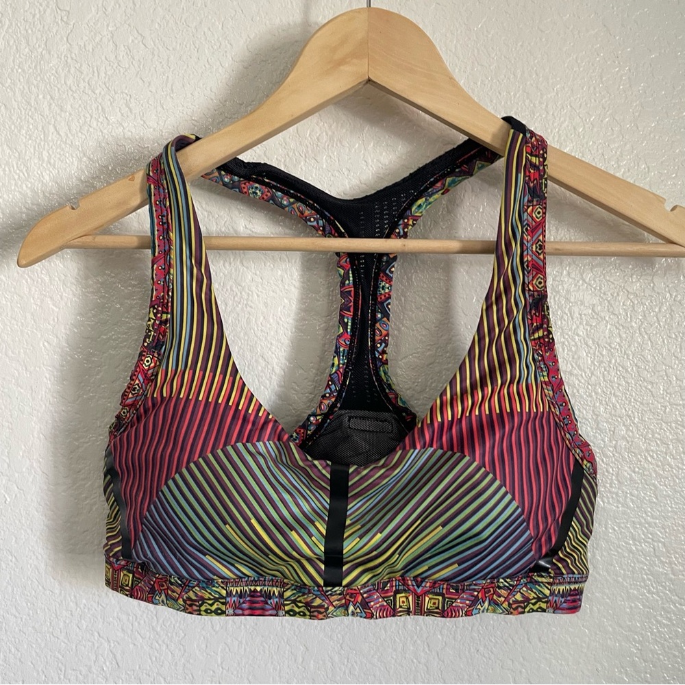 Agua Bendita Multicolor Striped Sports Bra Racerback Colorful Tropical Small